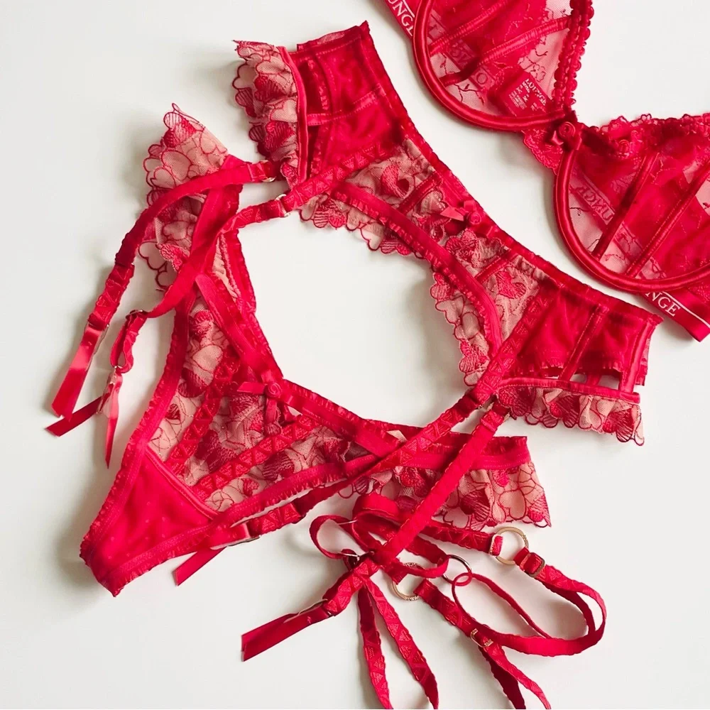5PCS Lounge Lingerie 34C SMALL red valentines bra set - Picture 5 of 12
